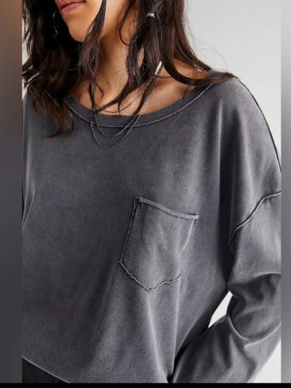 WE THE FREE PEOPLE FADE INTO YOU WASHED BLACK OVERSIZED POCKET TEE TOP NEW XL - Picture 4 of 8